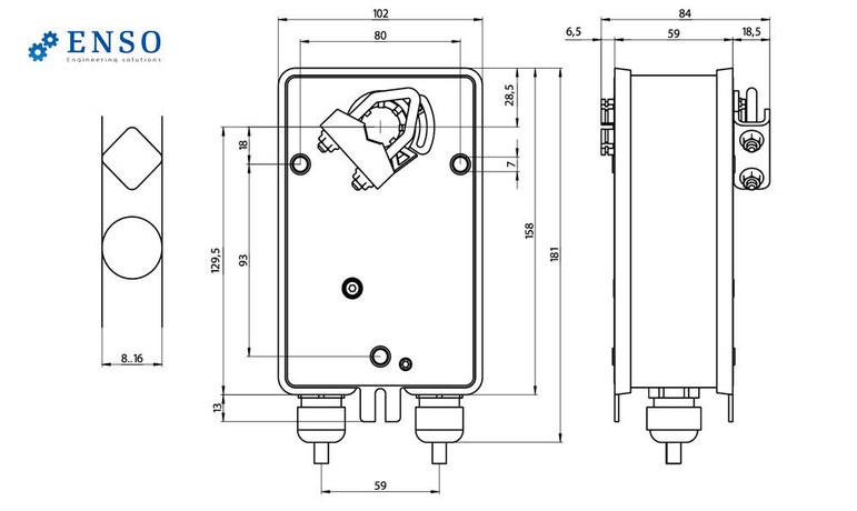 Электропривод ENSO LAB R-BLE230 — габаритные размеры, мм